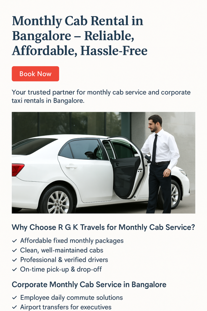 monthly cab rental in Bangalore