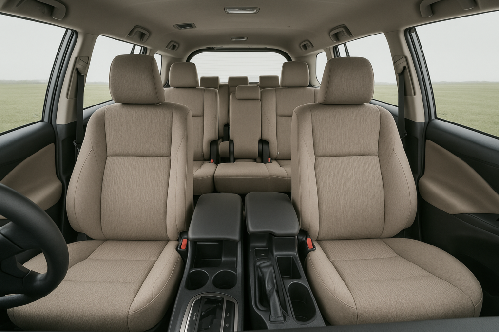 Spacious and comfortable Innova car rental interior for family travel