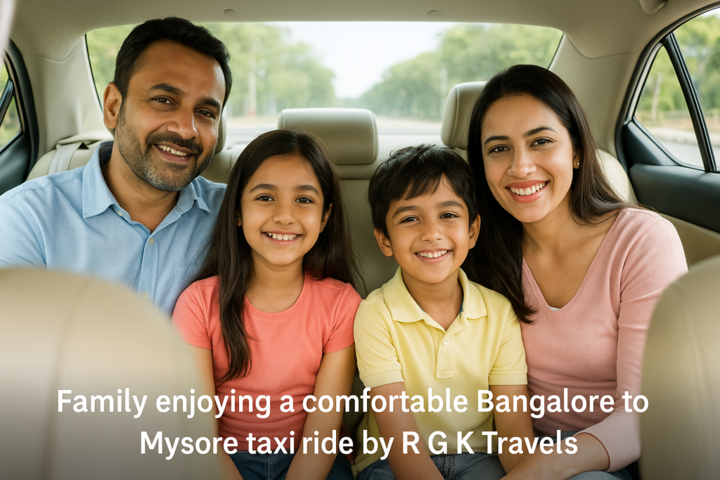 Family enjoying a comfortable Bangalore to Mysore taxi ride by R G K Travels