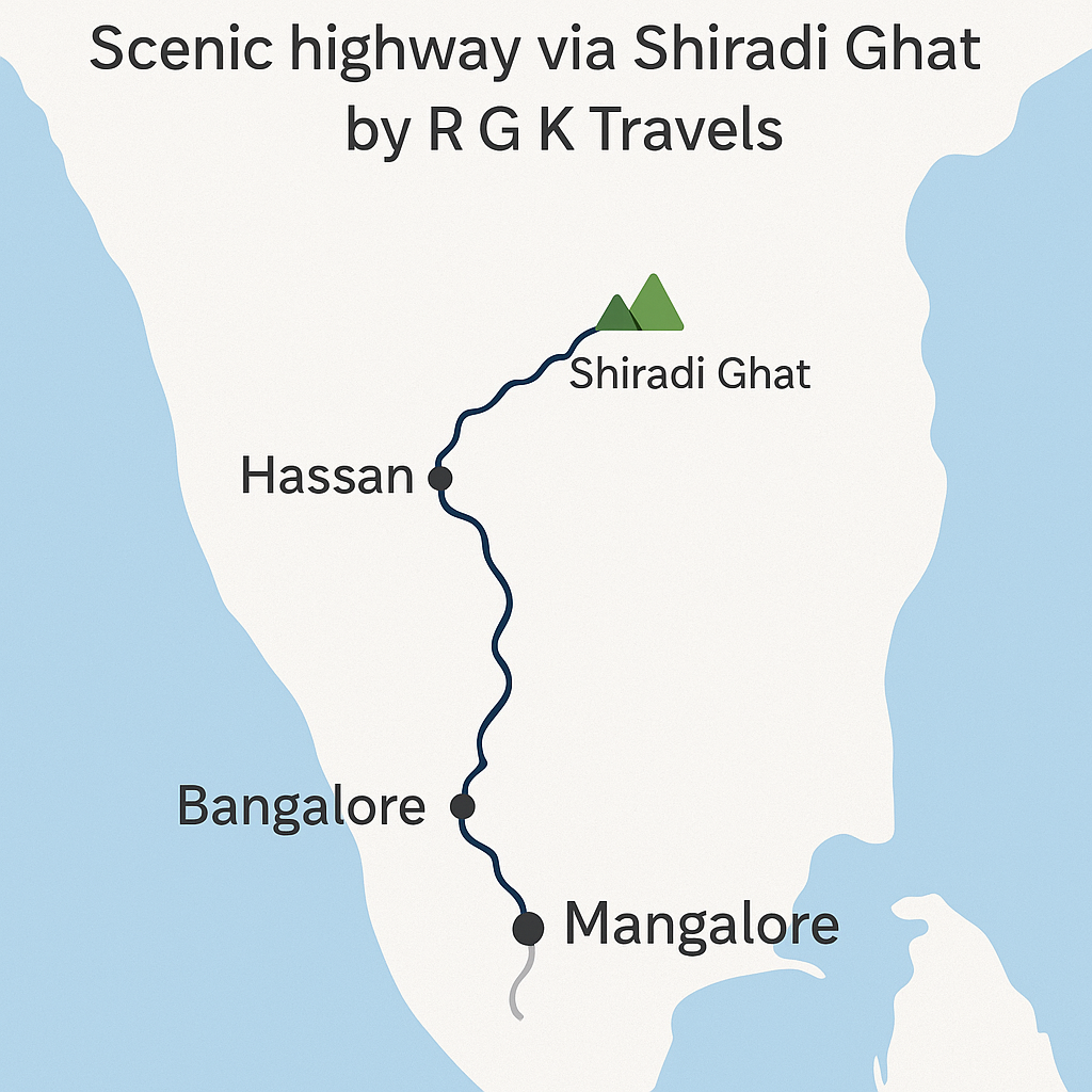 Bangalore to Mangalore route – Scenic highway via Shiradi Ghat by R G K Travels (Route map)