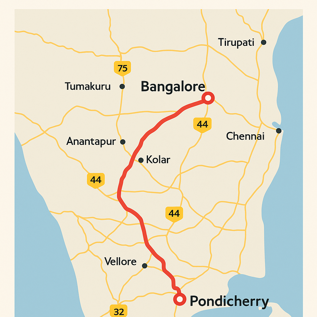 Bangalore to Pondicherry route – Scenic highway via Krishnagiri by R G K Travels