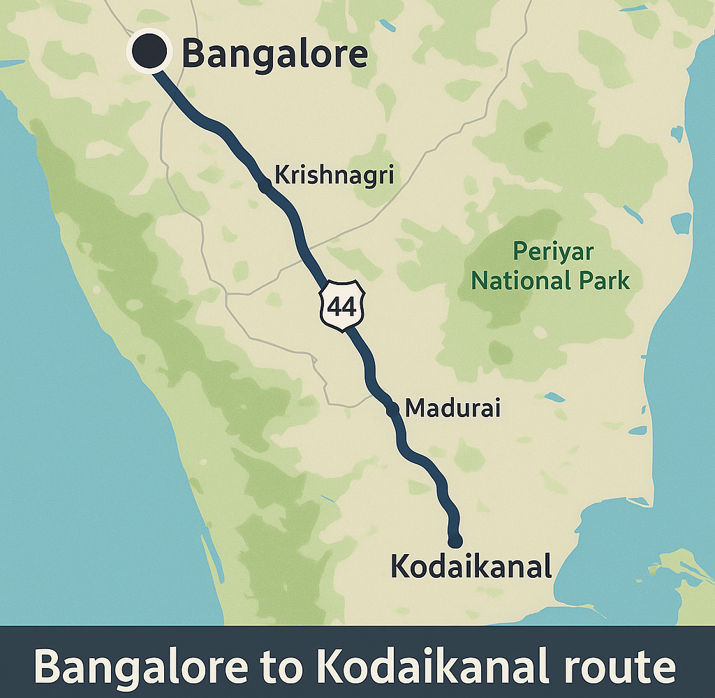 Bangalore to Kodaikanal route – Scenic NH44 highway & ghat drive by R G K Travels
